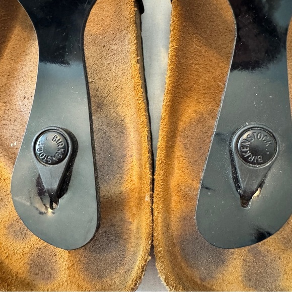 Birkenstock 5 Gizeh Birko Flor Black Patent Leather Thong Sandals Slides - Picture 4 of 9